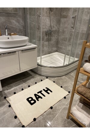 Bath Siyah Ponpon Detaylı Yazılı Banyo Paspası 90×57 bathpaspas_SİYAH - 7