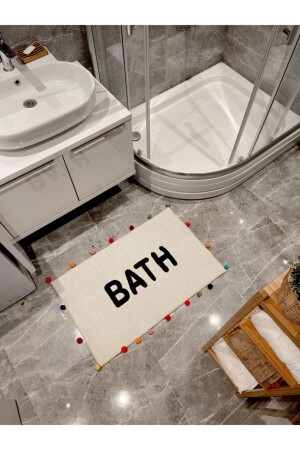 Bath Yazılı Ponponlu Banyo Paspası 90×57 bathpaspas01 - 1