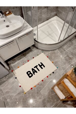 Bath Yazılı Ponponlu Banyo Paspası 90×57 bathpaspas01 - 3