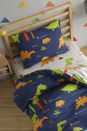 Baumwoll-Bettbezug-Set für Einzelbett, Dinos, Marineblau, Ep-024557 - 5