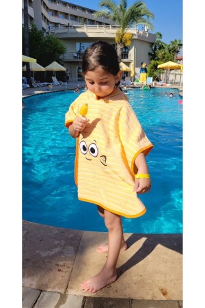 Baumwoll-Kapuzenhandtuch für Mädchen und Jungen, Meer-Strand-Pool-Poncho / Orange - 1