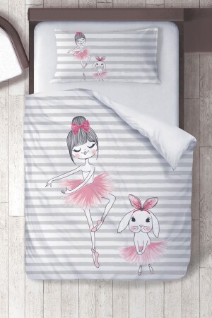 Baumwoll-Micro-Satin-Bettbezug-Set für Kinderzimmer, Ballerina und Kaninchen, ibrtnb065 - 2