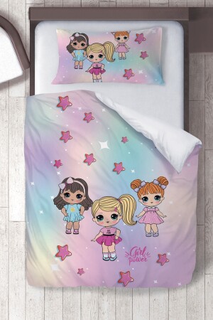 Baumwoll-Micro-Satin-Bettbezug-Set „Happy Girls“ für Kinderzimmer, ibrtnb100 - 1