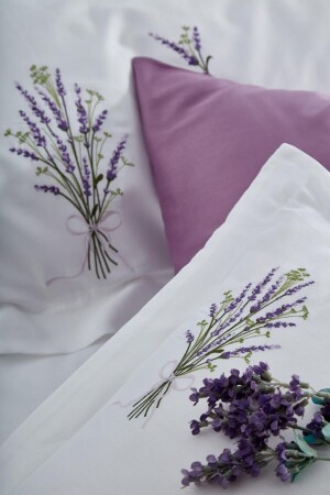 Baumwollsatin-Doppelbettbezug-Set – Lavendel Lavendel Nevresim - 4