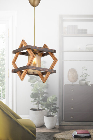 Bcd Design Lighting Diamond Dekorative Holz-Pendelleuchte, Kronleuchter, goldene Installation, stilvolles Design FH50 - 4