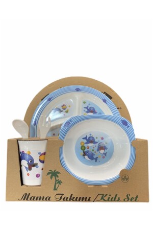 Bebek Mama Tabağı Yunus Formlu 5 Li Set Melamin Kare MM4421234 - 3