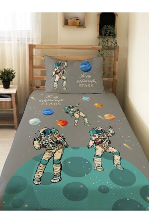 Bedrucktes Einzel-Piqué-Set für Babys und Kinder mit Astronautenmuster, 160 x 230 cm, Grau 13781 - 3