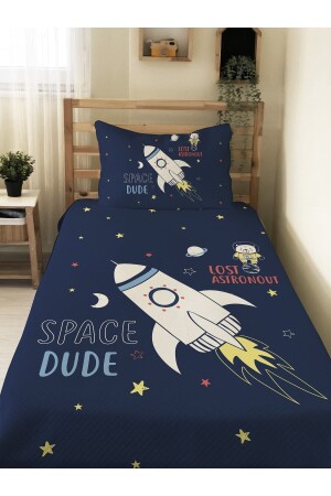 Bedrucktes Einzel-Piqué-Set für Babys und Kinder mit Raketenmuster und Weltraummotiv, 160 x 230 cm, Marineblau - 2