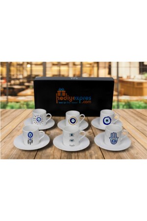 Bedrucktes Porzellan-Set mit „Evil Eye“-Motiv, bestehend aus 6 türkischen Kaffeetassen he-kf-2420 - 3