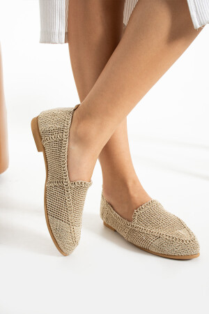 Beige gestrickte Ballerina-Schuhe für Damen. Damenschuhe - 2