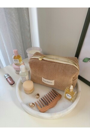 Beige Samt-Make-up-Tasche - 2