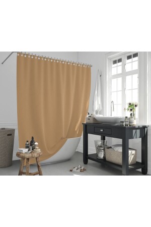 Beigefarbener Polyesterstoff für Badezimmer-Vorhänge, heimische Produktion, Duschvorhang-Aufhänger, Kunststoff, beige, 180 x 200 cm - 1