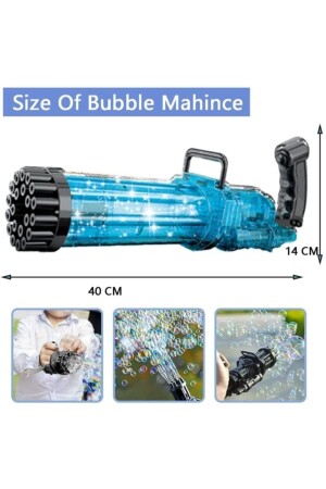 Beleuchtete, batteriebetriebene Seifenblasenpistole mit 21 Seifenblasenlöchern + 500 ml Seifenblasenflüssigkeit, 36 cm große Größe - 5