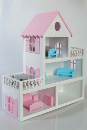 Bemaltes Barbie-Puppenhaus aus Holz (mit 15 Möbelgeschenken) Brd-Barby10 - 3