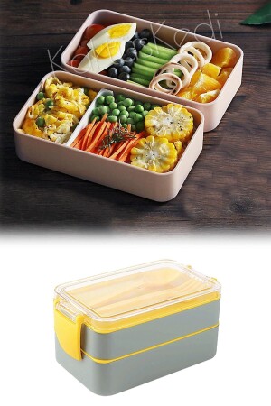 Bento 2 Katlı Yemek Kabı Gri 900 Ml 7480000717244 - 1