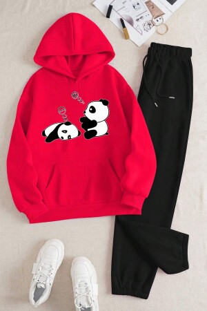 Bequemes Unisex-Trainingsanzugset mit Sleepy Panda-Aufdruck - 1