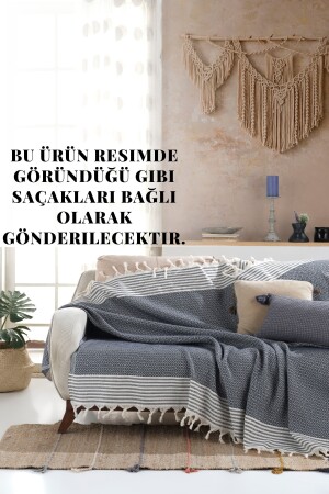 Bergama Indigo Buldan Koltuk Örtüsü 170 X 210 Cm Koltuk Şalı Kanepe Çekyat Örtüsü Pamuklu Throw Mk-10002 - 4