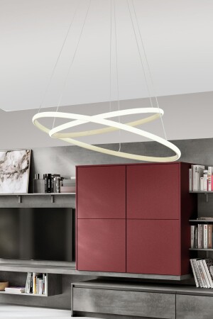 Bernardo 45x35 Büyük Çember Krem Modern Sarkıt Beyaz Işık Led Avize BRNRD02 - 6