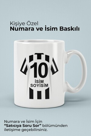 Beşiktaş Schwarz-weiße personalisierte nummerierte gemusterte Porzellantasse. Beşiktaş personalisierte Tasse - 2