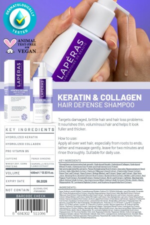 Besleyici Onarıcı Ve Dökülme Karşıtı Keratin & Collagen Vegan Saç Bakım Şampuanı 400ml - 5