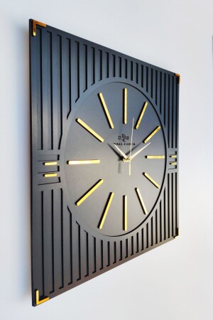 Besondere, luxuriöse, streifengemusterte Spiegel-Plexiglas-dekorative schwarze und goldene quadratische Wanduhr, 50 x 50 cm - 1