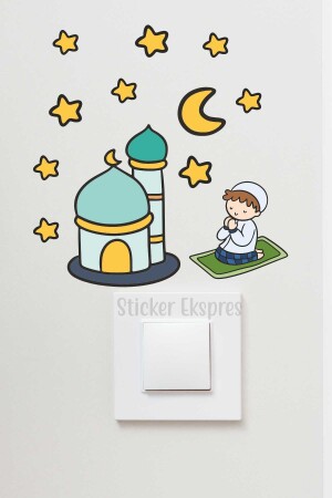 Betender Kindermoschee-Halbmond und Sterne R2 Ramadan-Sockel-Top-Aufkleber - 2