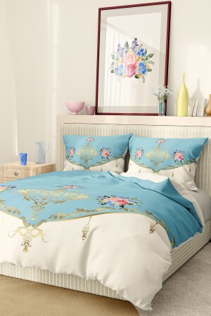 Bettbezug-Set, 100 % Baumwollsatin, Spannbettlaken, Deluxe-Kollektion, Doppelbett, 3D-Blau, Premium0736 - 4