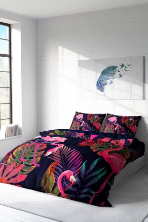 Bettbezug-Set, 100 % natürliche Baumwolle, für Doppelbett, 3D-Digital-Flamingo I monohome8836HF - 3