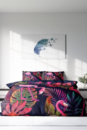 Bettbezug-Set, 100 % natürliche Baumwolle, für Doppelbett, 3D-Digital-Flamingo I monohome8836HF - 4