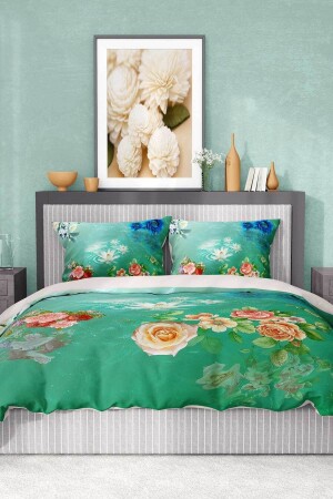 Bettbezug-Set aus 100 % Baumwollsatin, Spannbettlaken, Deluxe-Doppelbett mit 3D-Blumen premium2044HF - 7