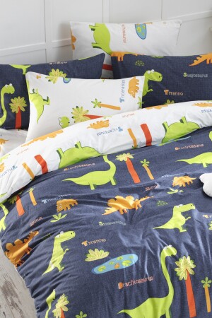 Bettbezug-Set aus 100 % natürlicher Baumwolle, für Doppelbett, Dinos, Marineblau, Ep-022972 - 6