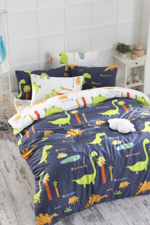 Bettbezug-Set aus 100 % natürlicher Baumwolle, für Doppelbett, Dinos, Marineblau, Ep-022972 - 7