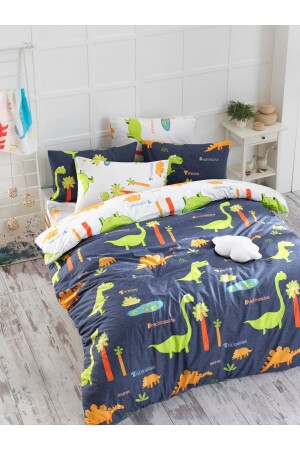 Bettbezug-Set aus 100 % natürlicher Baumwolle, für Doppelbett, Dinos, Marineblau, Ep-022972 - 3