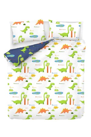 Bettbezug-Set aus 100 % natürlicher Baumwolle, für Doppelbett, Dinos, Weiß, Ep-022923 - 4