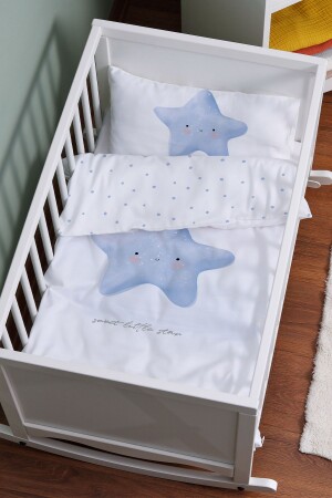 Bettbezug-Set für das Kinderbett bei der Mutter (60 x 100) – Serie Pure Baby – Fluffy Blue Star ETAYBBNTPB026 - 1