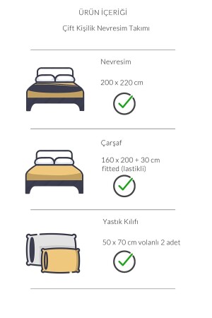 Bettbezug-Set für Doppelbett, Baumwolle, bunt (160 x 200 elastisches Laken + Bettbezug + 2 Kissenbezüge) VESSİNO2022NEV01 - 7