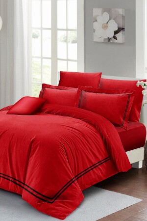 Bettbezug-Set für Doppelbett, dicht gewebt, luxuriöser Baumwollsatin, Rot MONOHOME24291 - 2