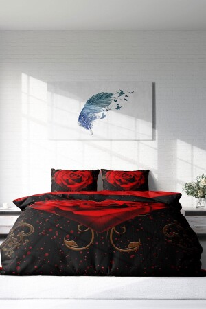 Bettbezug-Set für Doppelbett, eng gewebter Baumwollsatin, 3D-Spezialdesign, rotes schwarzes Herz (ohne Laken) PERLASERA29531 - 4