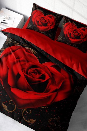 Bettbezug-Set für Doppelbett, eng gewebter Baumwollsatin, 3D-Spezialdesign, rotes schwarzes Herz (ohne Laken) PERLASERA29531 - 3