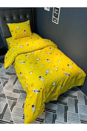 Bettbezug-Set für Teenagerzimmer mit elastischen Laken aus 100 % Baumwolle, Space Yellow - 3