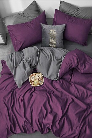 Bettbezug-Set mit Spannbettlaken, Double Plum – Grau FLR5657 - 3