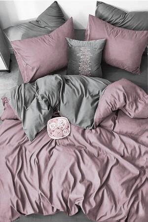 Bettbezug-Set mit Spannbettlaken, Einzelbett, Dusty Rose-Grey CLB0055 - 2