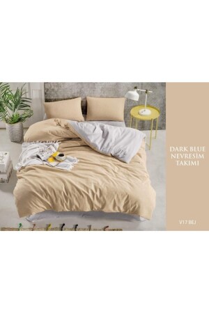 Bettwäsche-Set aus Baumwolle in Dunkelblau für Doppelbett, einfarbig, Beige DarkBLUEE2 - 1