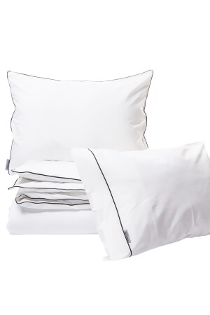 Bettwäsche-Set für King-Size-Betten, King-Size-Bett, einfarbig, Baumwolle, schwarze Paspelierung, Hotel-Serie RHN2070B - 5