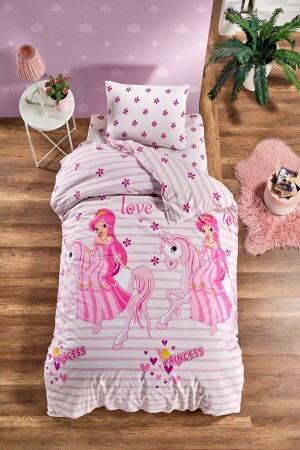 Bettwäsche-Set für Mädchen mit elastischen Laken, Prinzessin, Einzelbett, Baumwolle, Ranforce HSN000299 - 1