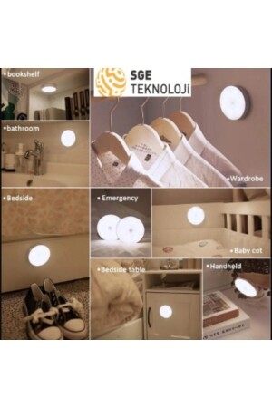 Bewegungsmelder, 16 LEDs, wiederaufladbar, 2 Farben Weiß und Tageslicht, LED-Automatikmodus, Schrankinnenraum – Flur, Typ C - 5