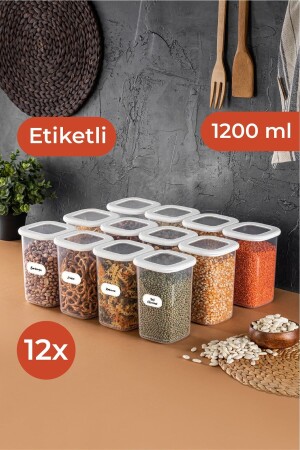 Beyaz Etiketli 12'li Set Orta Boy 1,2 Litre Kare Erzak Saklama Kabı Beyaz BNM12LI - 2