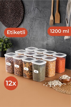 Beyaz Etiketli 12'li Set Orta Boy 1,2 Litre Kare Erzak Saklama Kabı Beyaz BNM12LI - 4