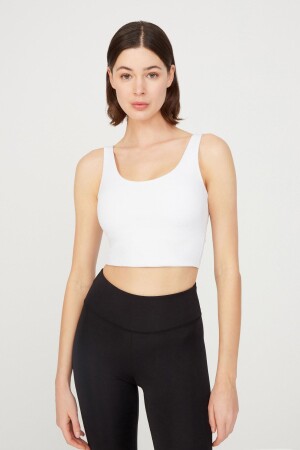 Beyaz Hafif Destekli Sırt Detaylı Kaplı Crop Top Büstiyer Cropped - 1