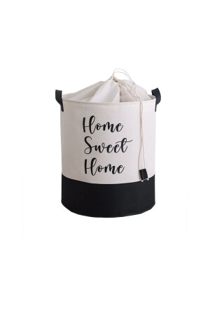 Beyaz Kumaş Home Sweet Home Baskılı Çok Amaçlı- Dekoratif- Oyuncak Sepet - 5